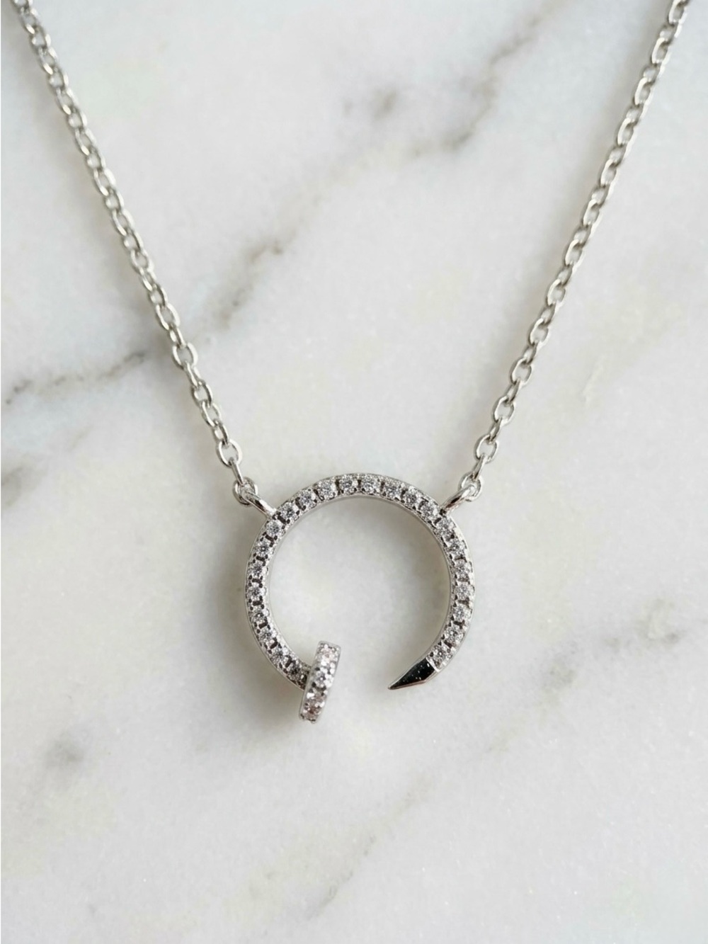 S925 Minimalist Moissanite Open Circle Nail Pendant Necklace - Picture 2 of 5